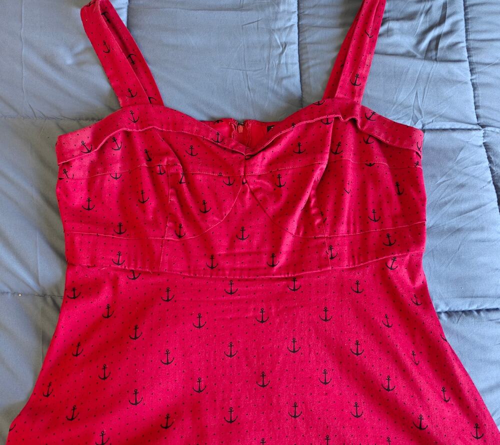 Red Rockabilly Anchor Print Torrid Dress Plus Size 14, Cotton. Polka Dot Sailor